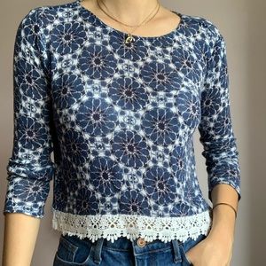 H&M Blue and White Boho Top